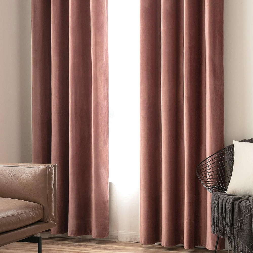 Set de 2 Perdele Opace, cu Inele, pentru Dormitor, Living, Emema, 140x260, roz batran [2]