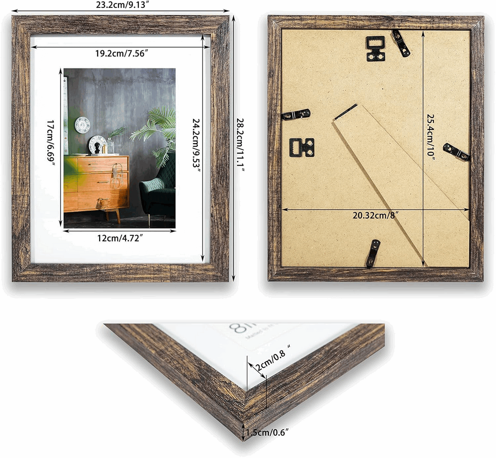 Set de 3 Rame Foto din MDF, maro rustic cu Panou de Sticlă, LOKCASA, 20x25 cm [2]