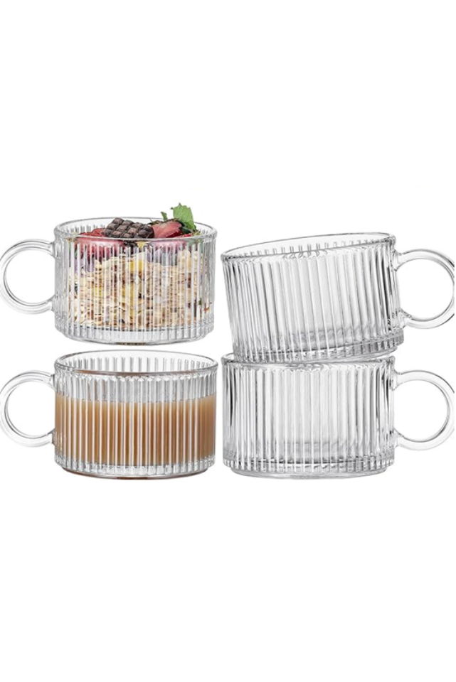 Set de 4 Cani de Cafea din Sticla cu Design Vintage - 400ml [1]