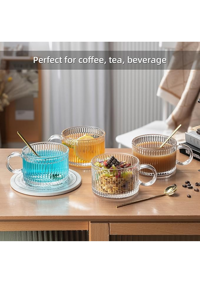 Set de 4 Cani de Cafea din Sticla cu Design Vintage - 400ml [5]