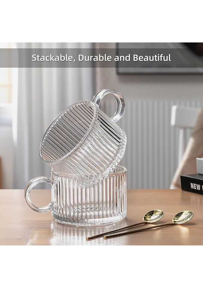 Set de 4 Cani de Cafea din Sticla cu Design Vintage - 400ml [2]