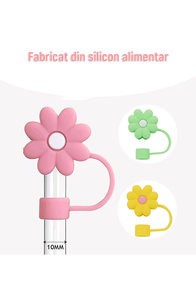 Set de 4 capace pentru paie, Silicon, Compatibil cu paie de 10 mm, Multicolor [3]