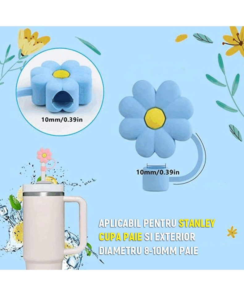 Set de 4 capace pentru paie, Silicon, Compatibil cu paie de 10 mm, Multicolor [6]