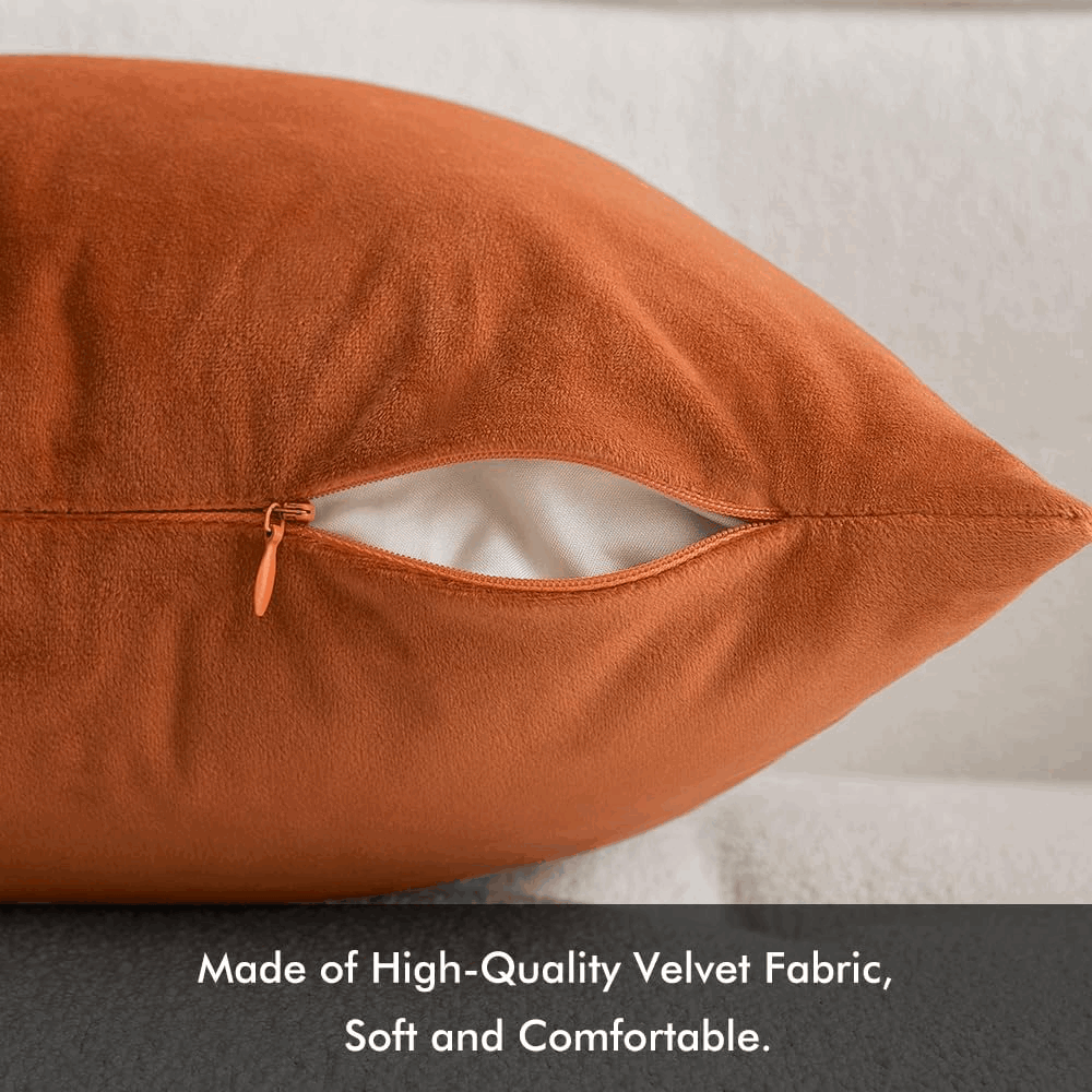 Set de 4 huse de perna din catifea MIULEE, decorative si moi, pentru living, canapea, dormitor, cu fermoar invizibil, 45 x 45 cm, orange/negru, YXT3 [3]