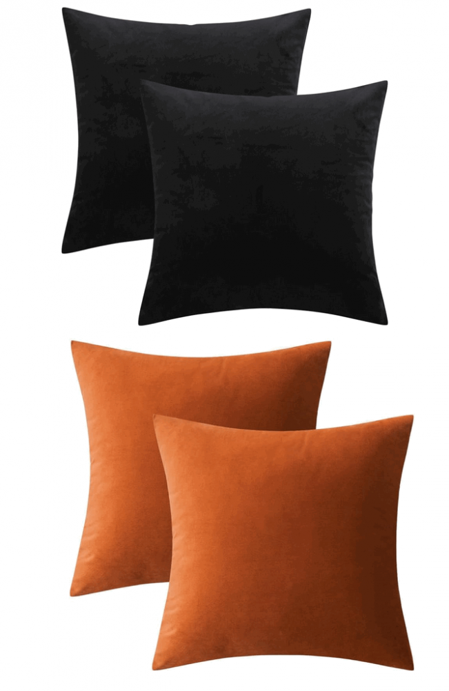 Set de 4 huse de perna din catifea MIULEE, decorative si moi, pentru living, canapea, dormitor, cu fermoar invizibil, 45 x 45 cm, orange/negru, YXT3 [1]