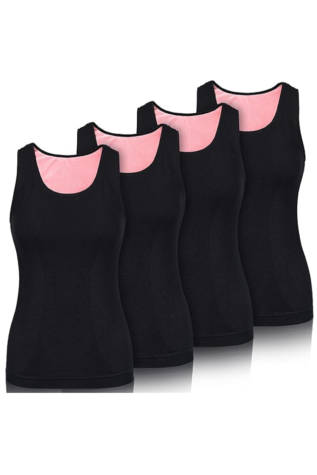 Set de 4 Maiouri călduroase pentru femei, Neer, cu interior căptușit cu fleece, fără mâneci, negru [1]