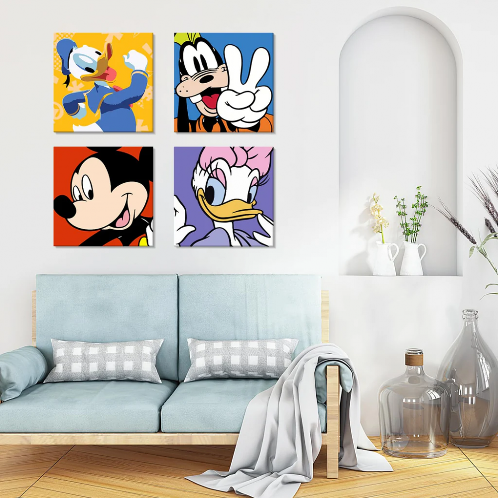Set de 4 Pânze cu Pictura pe Numere Desene Animate pentru Copii și Adulți, NAIMOER, 20x20 cm [3]