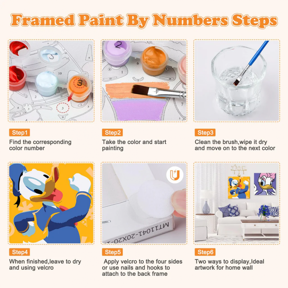 Set de 4 Pânze cu Pictura pe Numere Desene Animate pentru Copii și Adulți, NAIMOER, 20x20 cm [4]