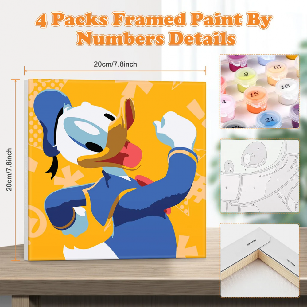 Set de 4 Pânze cu Pictura pe Numere Desene Animate pentru Copii și Adulți, NAIMOER, 20x20 cm [2]