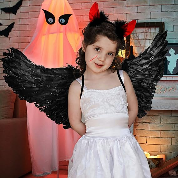 Set de 4 Piese cu Aripi de Înger, Cornițe de Diavol, Trident și Urechi de Elf, Negru, pentru Carnaval, Halloween, Herefun pentru Copii, HLBP [5]