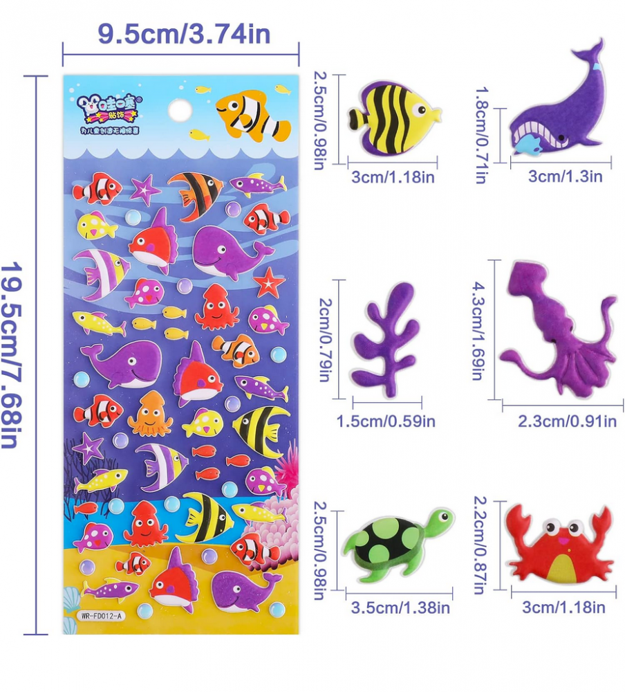 Set de 4 Planșe cu Autocolante 3D cu Animale Marine pentru Copii [2]