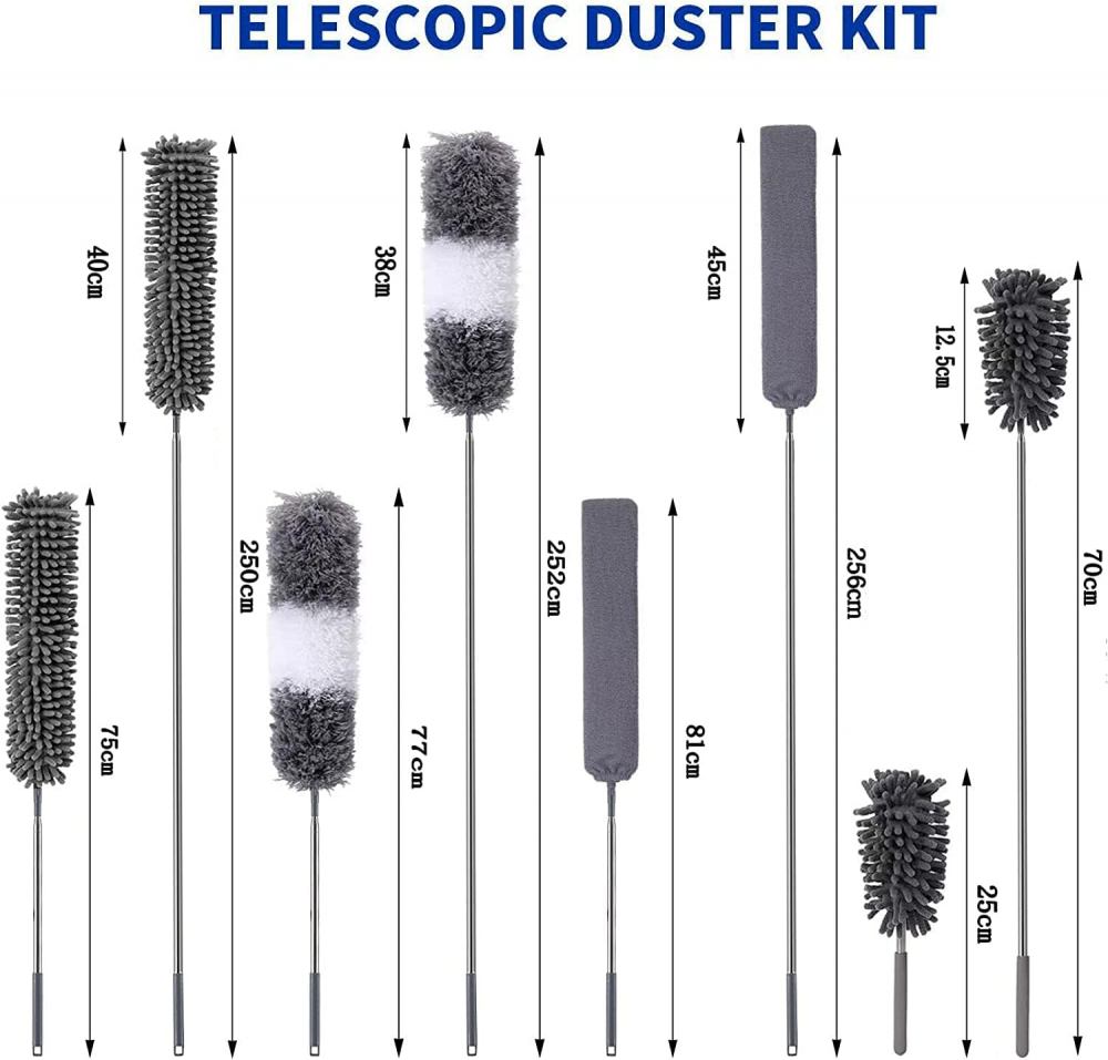 Set de 5 Perii Telescopice pentru Curățare VOOVAO, Microfibră Lavabilă, Braț Extensibil din Oțel Inoxidabil, Flexibilă și Rezistentă [6]