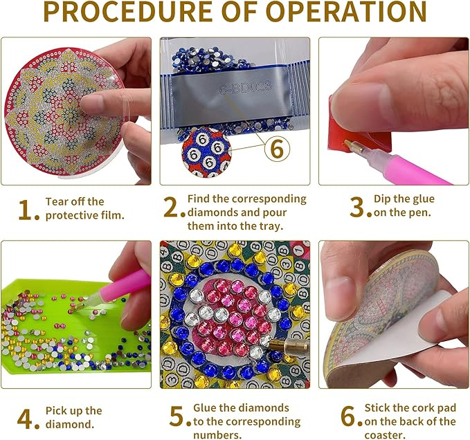 Set de 6 Suporturi pentru Pahare cu Pictură Diamant, Model Mandala, Kit DIY pentru Începători, Adulți și Copii, R1BB [4]