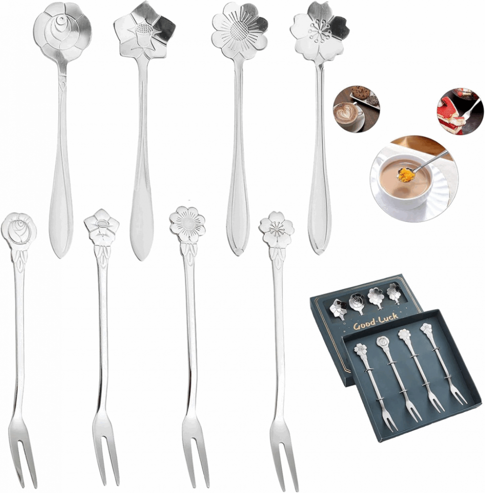 Set de 8 tacamuri pentru desert YITONGFU, otel inoxidabil, argintiu, 12,5-13,3 cm [3]