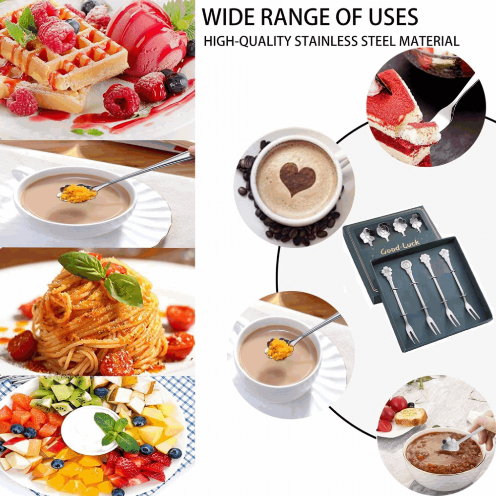 Set de 8 tacamuri pentru desert YITONGFU, otel inoxidabil, argintiu, 12,5-13,3 cm [4]