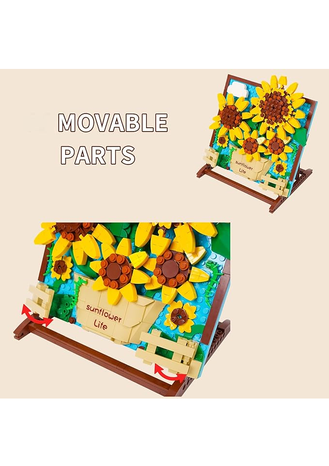 Set de Construcție 3D, Floarea-Soarelui, 580+ Piese, Jucărie Creativă pentru Copii și Adulți, Tematică Florală [2]