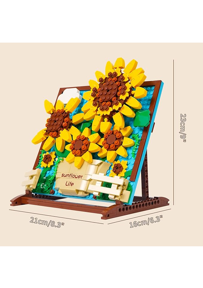 Set de Construcție 3D, Floarea-Soarelui, 580+ Piese, Jucărie Creativă pentru Copii și Adulți, Tematică Florală [5]
