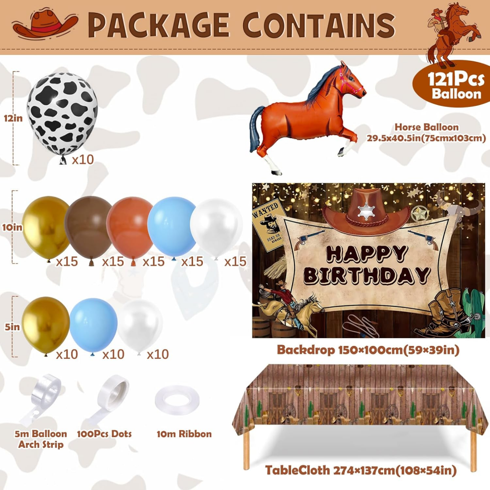 Set de decorațiuni pentru petrecere aniversara cu tema cowboy, 121 de piese [2]