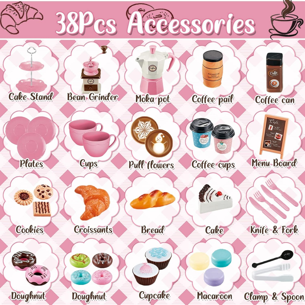 Set de Joacă cu Cafetieră și Ceainic pentru Copii, 38 Piese, Joacă de Rol cu Cafea, Prăjituri și Accesorii, Cadou Creativ pentru Fetițe și Băieți 3 ani + [9]