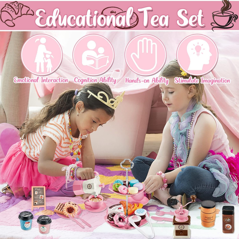Set de Joacă cu Cafetieră și Ceainic pentru Copii, 38 Piese, Joacă de Rol cu Cafea, Prăjituri și Accesorii, Cadou Creativ pentru Fetițe și Băieți 3 ani + [4]
