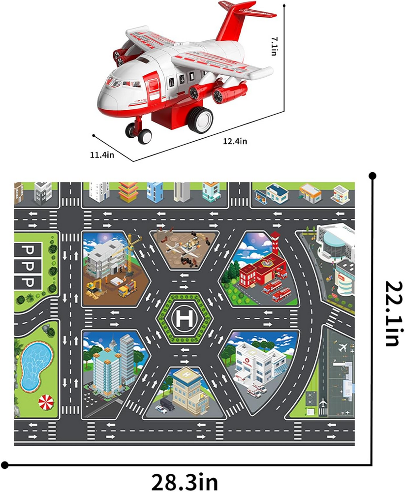 Set de Joaca pentru copii, Avion multifunctional cu masini de Pompieri si Garaj, cu sunete si lumini, 3+ Ani, Ci Vetch [2]