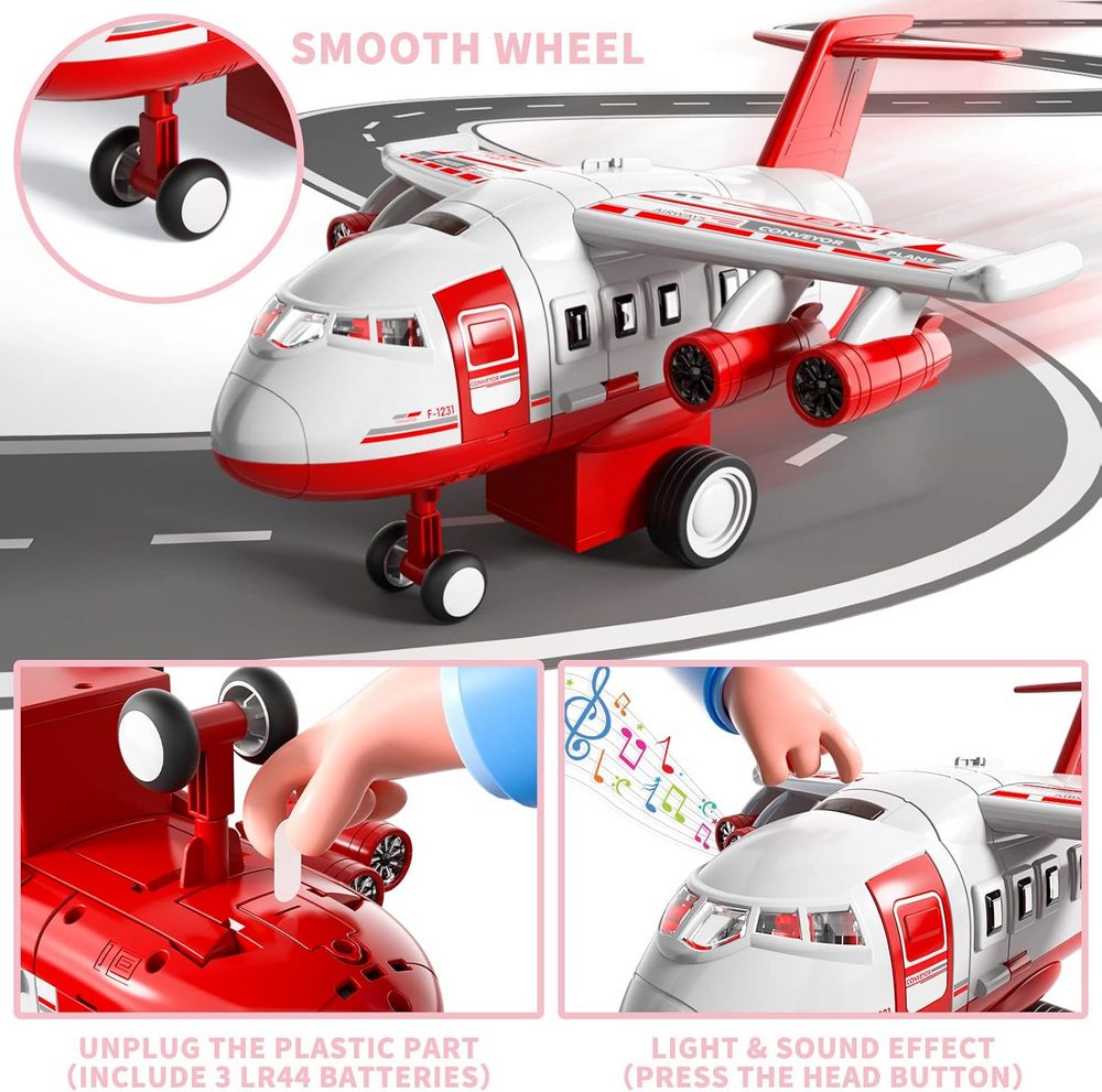 Set de Joaca pentru copii, Avion multifunctional cu masini de Pompieri si Garaj, cu sunete si lumini, 3+ Ani, Ci Vetch [3]