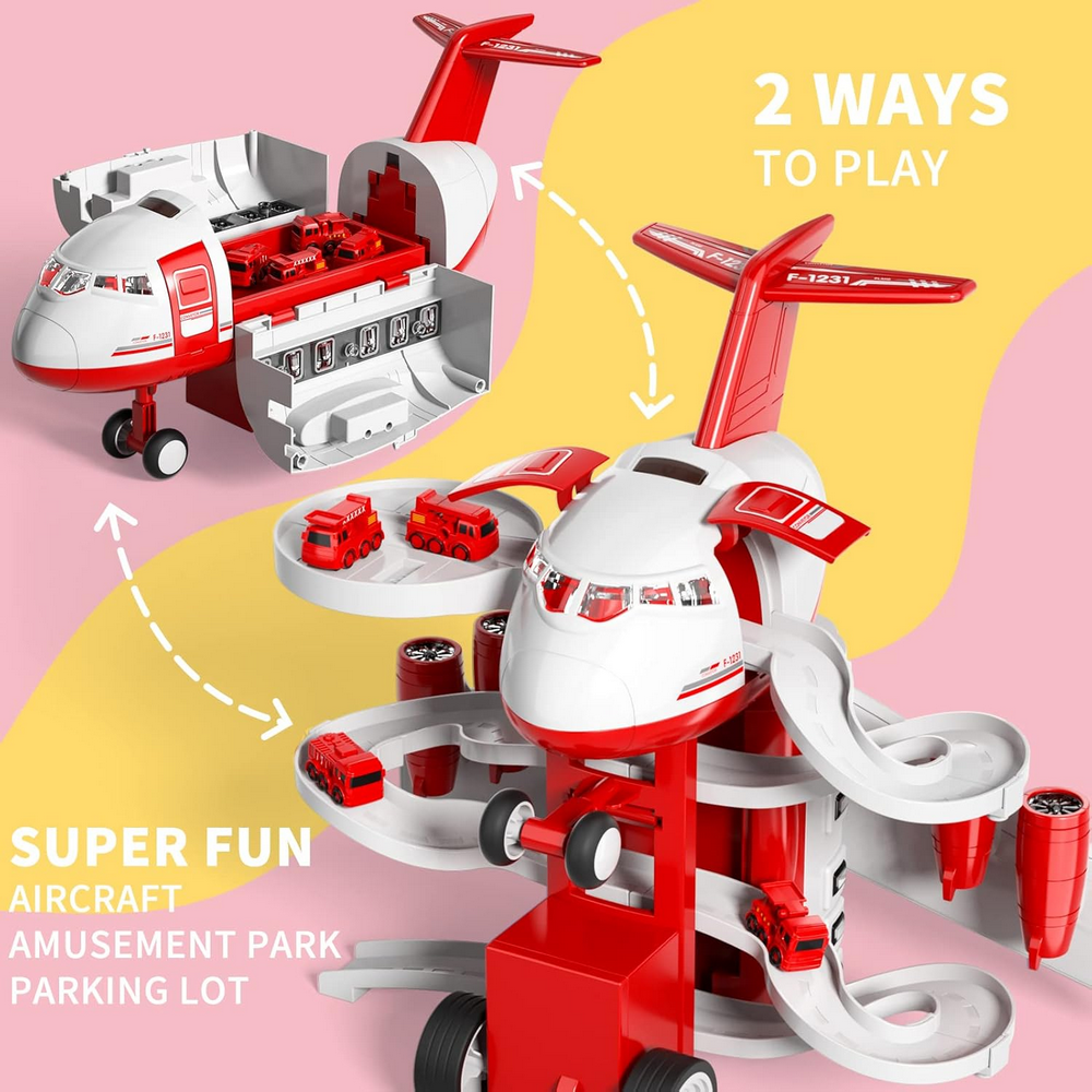 Set de Joaca pentru copii, Avion multifunctional cu masini de Pompieri si Garaj, cu sunete si lumini, 3+ Ani, Ci Vetch [5]