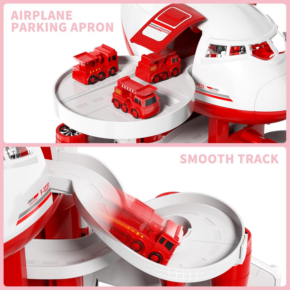 Set de Joaca pentru copii, Avion multifunctional cu masini de Pompieri si Garaj, cu sunete si lumini, 3+ Ani, Ci Vetch [4]