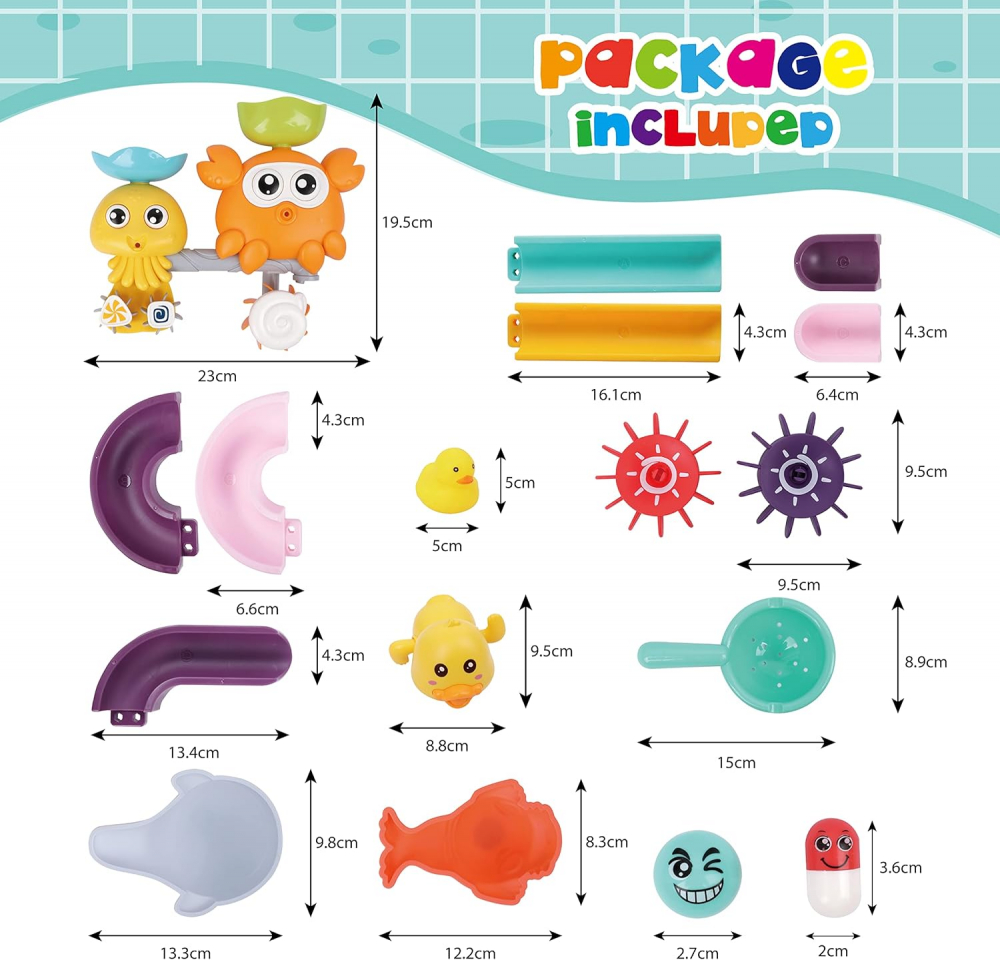 Set de Jucării pentru Cadă, Jucării Educative de Baie pentru Copii 3-5 Ani, Pachet Complet Tobogan cu Bile, Animale Marine și Rățuște [6]