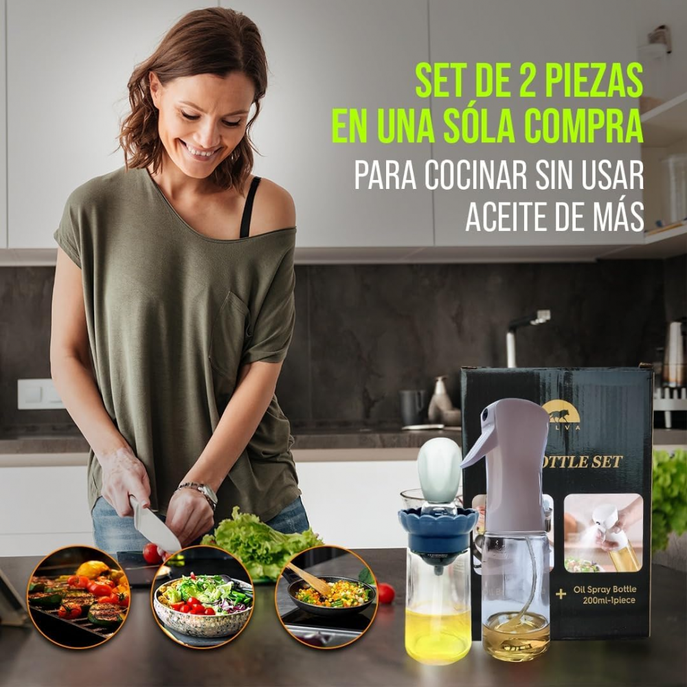 Set de Pulverizator Ulei Bucătărie 220ml și Dispozitiv de Dozare Ulei cu Perie Silicon 180ml, KILVA [2]