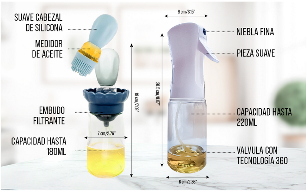 Set de Pulverizator Ulei Bucătărie 220ml și Dispozitiv de Dozare Ulei cu Perie Silicon 180ml, KILVA [6]