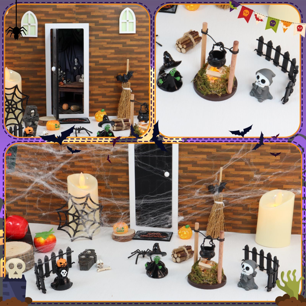 Set decor Halloween miniatura DIY cu usa, sicriu, dovleci si accesorii spooky [2]