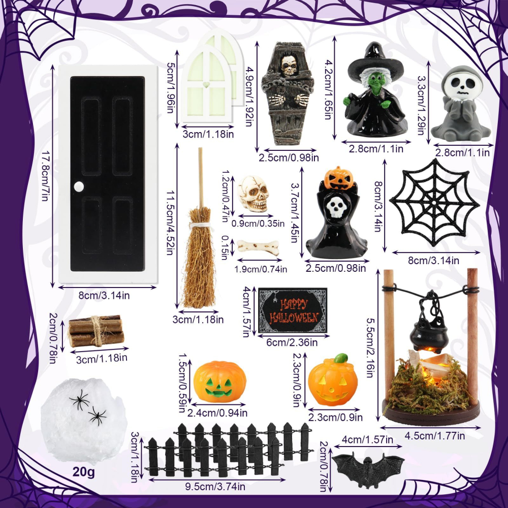 Set decor Halloween miniatura DIY cu usa, sicriu, dovleci si accesorii spooky [3]