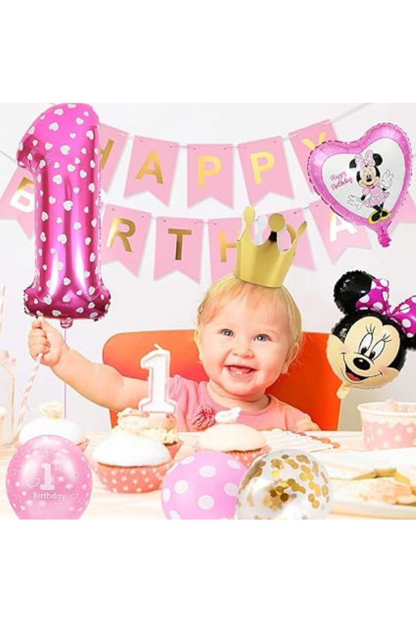 Set Decorațiuni Aniversare Tematică Minnie, Ideal pentru zi de nastere 1 an sau Baby Shower, Roz [4]