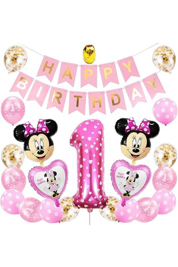 Set Decorațiuni Aniversare Tematică Minnie, Ideal pentru zi de nastere 1 an sau Baby Shower, Roz [1]
