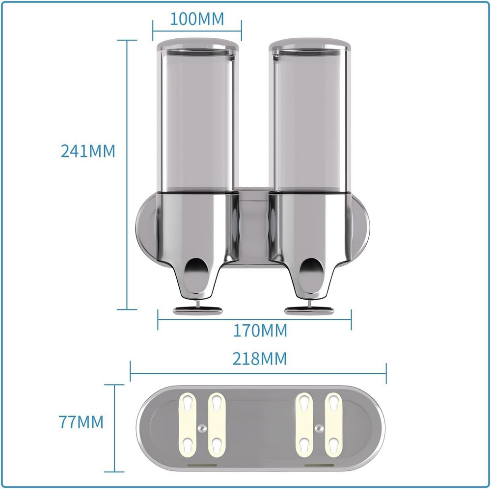 Set dispenser gel de dus, sampon, sapun lichid, balsam sau conditioner pentru baie, bucatarie, hotel, 2 X 500 ml, culoare Argintiu/transparent [2]