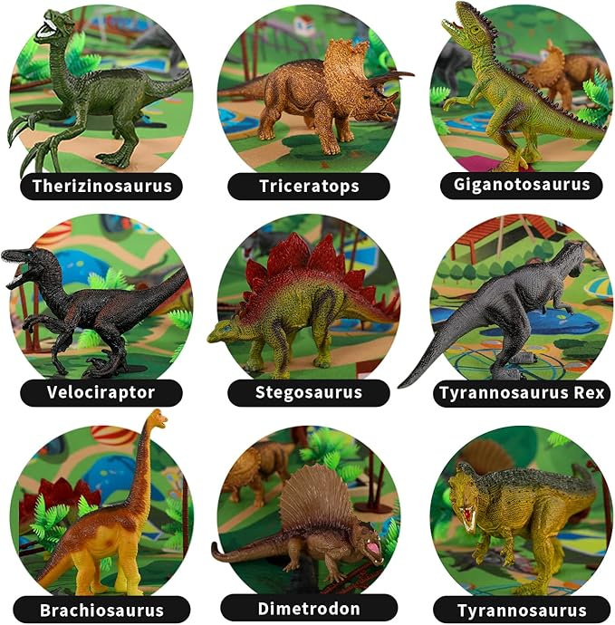 Set Figurine Dinozauri TEMI cu Covoraș de Joacă și Arbori, 9 Figurine Realiste Jurassic pentru Copii 3-5 Ani, Cadou Educațional [6]