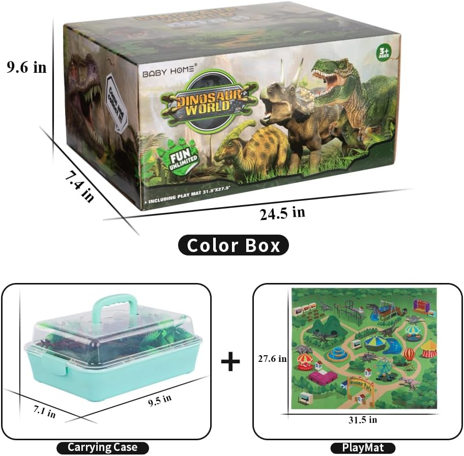 Set Figurine Dinozauri TEMI cu Covoraș de Joacă și Arbori, 9 Figurine Realiste Jurassic pentru Copii 3-5 Ani, Cadou Educațional [4]
