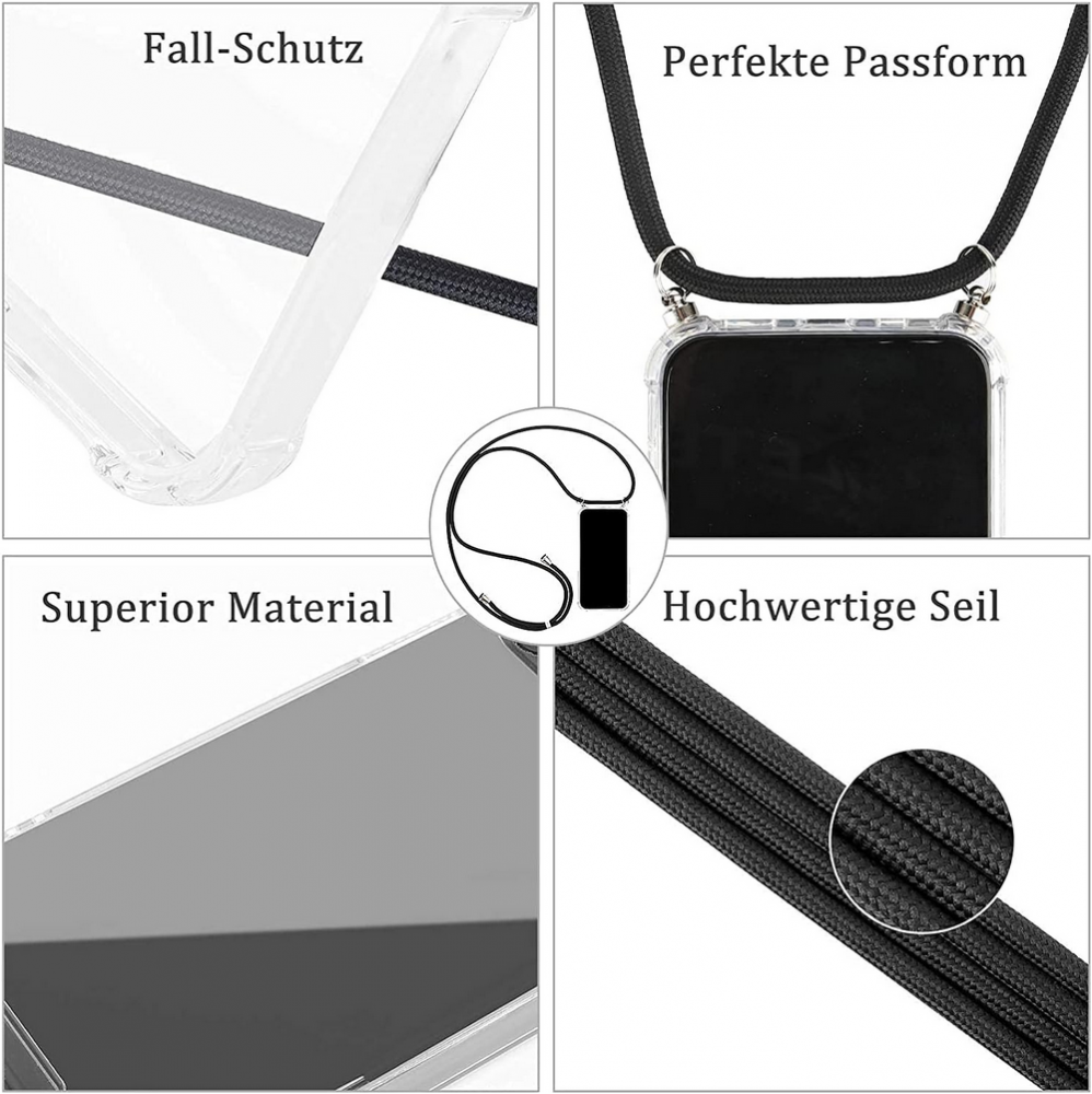 Set Husă cu Șnur pentru Samsung Galaxy M13 4G si folie de protectie de sticla, Transparentă [2]
