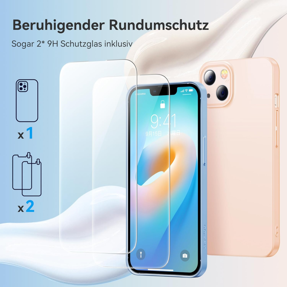 Set Husa Ultra Slim pentru iPhone 13 si 2 folii de sticla securizta, CASEKOO, rosu, 74EX [5]