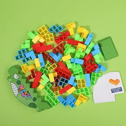 Set Joc de Echilibru 64 Piese, Tetratower Dino, Blocuri de Stivuire Colorate, Bază Dinosaur, Cărți de Joc, Pentru copii si adulti [4]