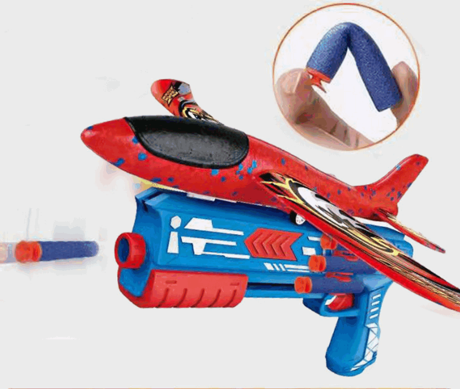 Set Lansator Avioane cu 2 Avioane, Pistol Albastru și 5 Gloanțe Moi, Jucărie Sigură și Distractivă pentru Copii, model 7388 [2]