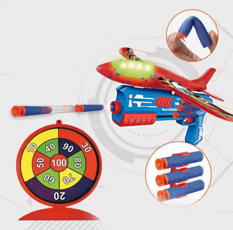 Set Lansator Avioane cu 2 Avioane, Pistol Albastru și 5 Gloanțe Moi, Jucărie Sigură și Distractivă pentru Copii, model 7388 [3]