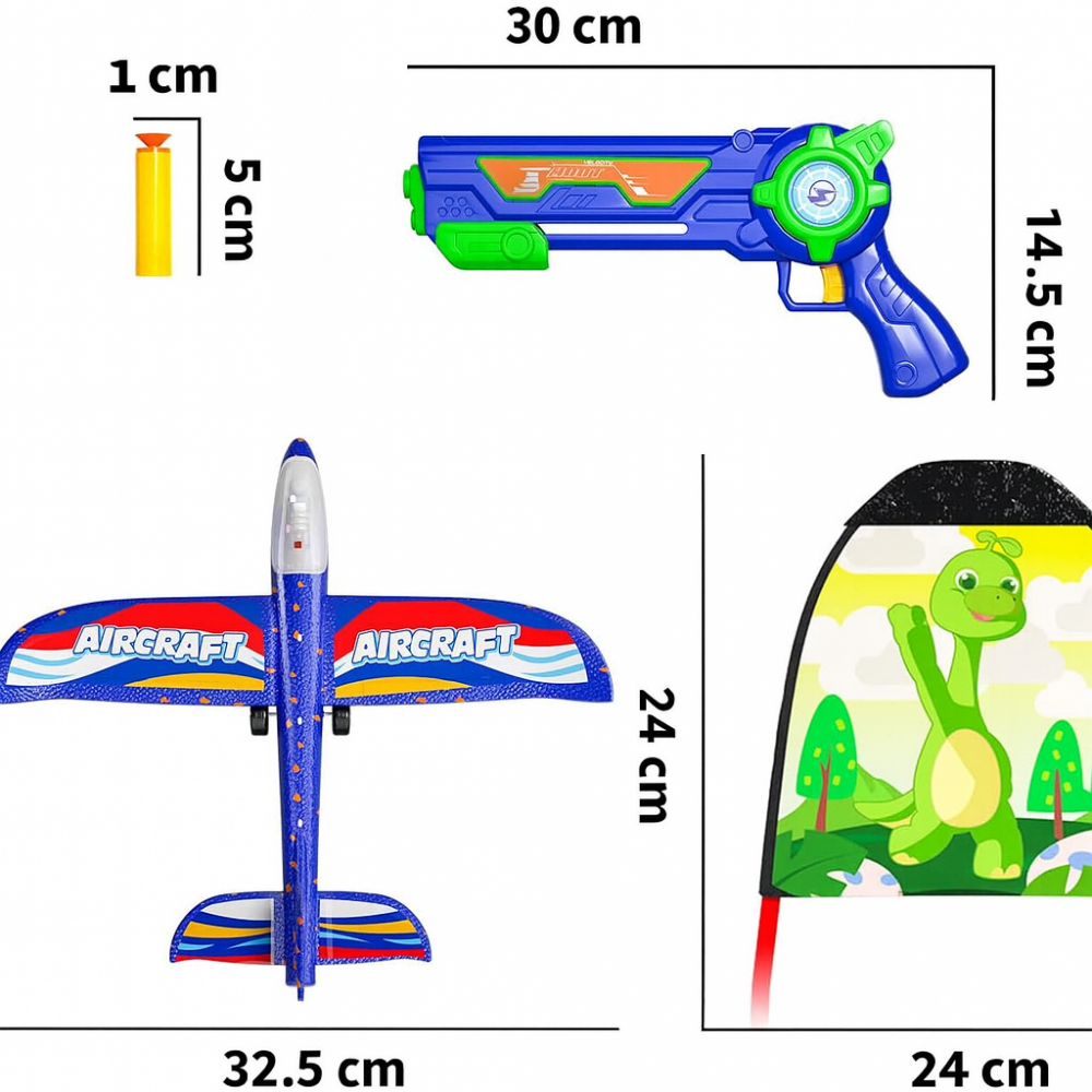 Set Lansator Avioane pentru Baieti, 1 pistol lansator, 2 Avioane din Spuma cu LED, 2 Zmee, 40 Bile Moi, Ci Vetch [2]