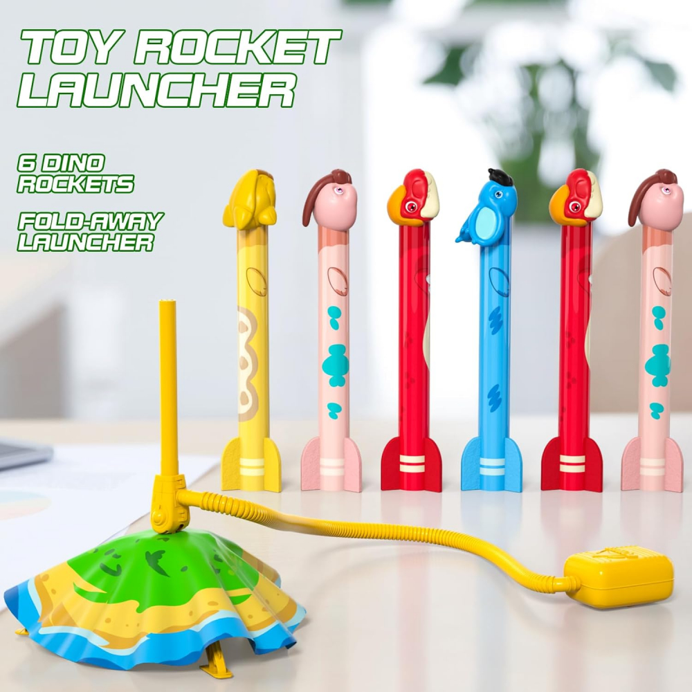 Set Lansator Rachete Dinozaur Ci Vetch pentru Copii, 6 Rachete din Spumă, Jucărie de Exterior Fără Baterii, Lansare până la 30 m, recomandat 3-8 Ani [5]