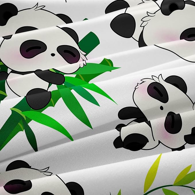 Set lenjerie copii cu panda MUSOLEI single 135x200 cm, față de pernă 50x80 cm, design 3D cu bambuși, poliester microfibră moale, cu fermoar, alb negru [8]