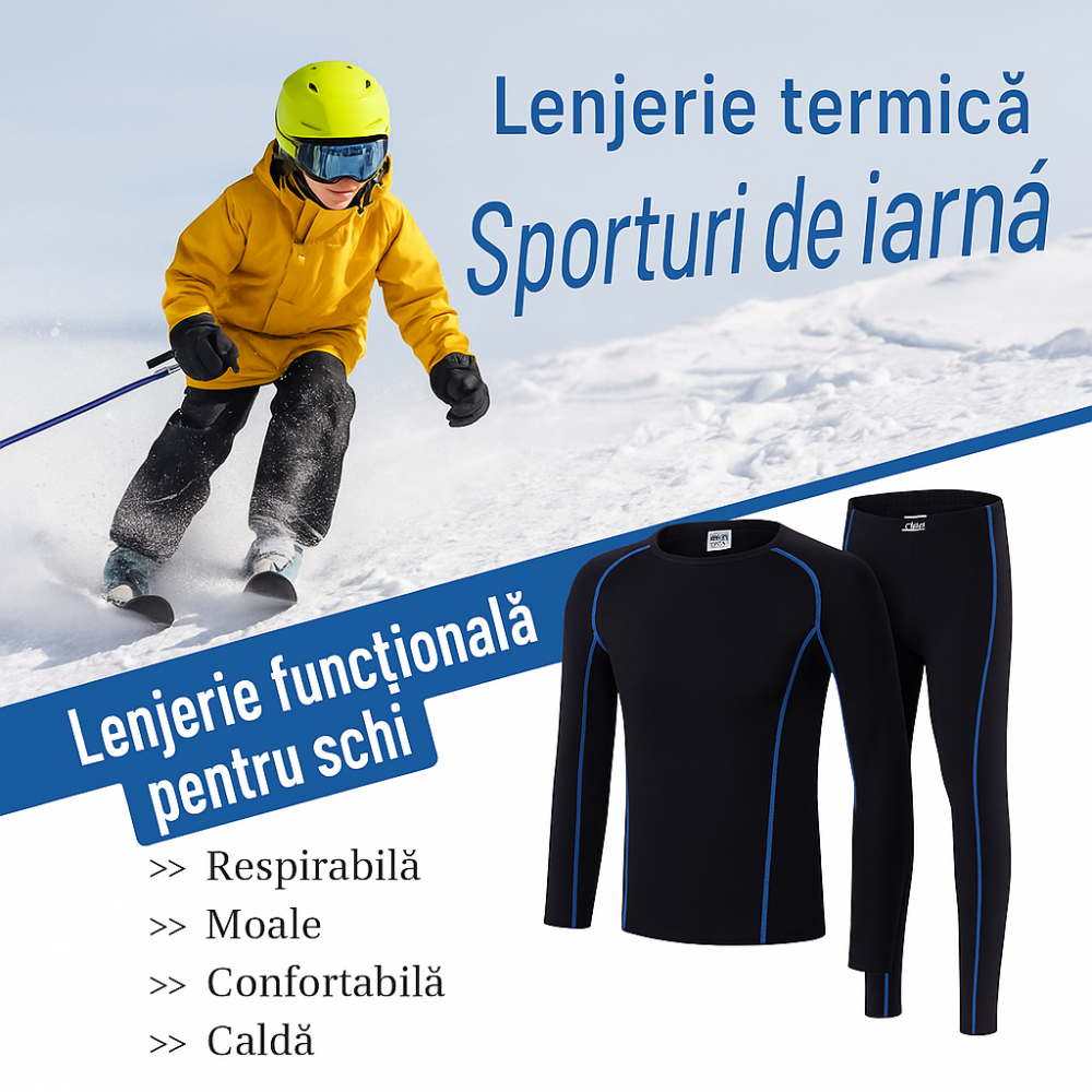 Set Lenjerie Termică pentru Copii, Respirabilă și Confortabilă, Ideală pentru Schi, Fotbal și Alte Activități Sportive, ZDQ, negru/gri, marime 122 [4]