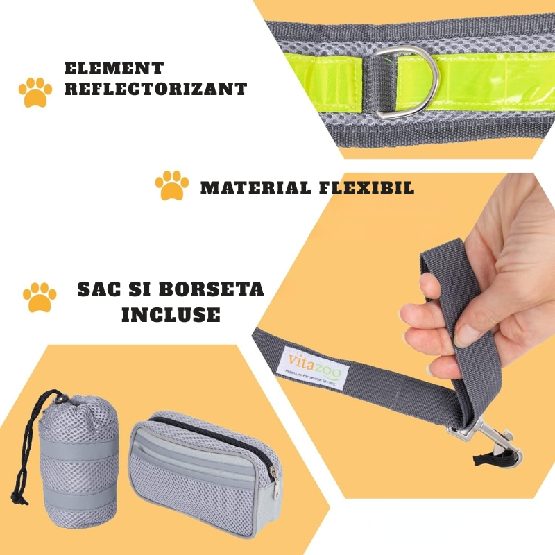 Set Lesa Hands-Free pentru Alergat impreuna cu Cainele si Centura Reglabila pentru Stapan cu Borseta si Saculet, Reflectorizanta, Elastica [4]
