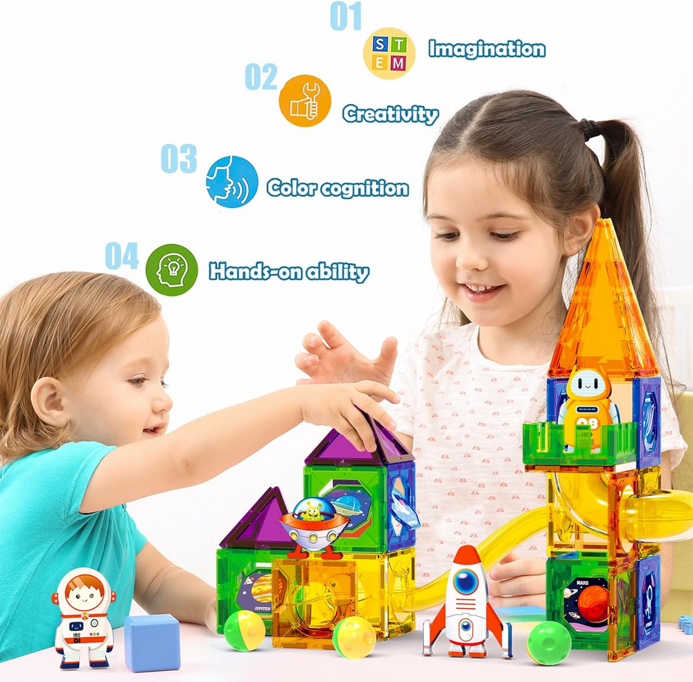 Set Magnetic de Construcție cu Tematică Spațială – 60 Piese, Doloowee,  Jucărie Educațională pentru Copii 3–8 Ani [3]