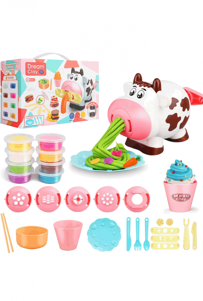 Set Masina de Tocat, Instrumente de Modelare Multiple, 8 Culori Diferite de Pasta Modelatoare, Vacuta, DreamClay, + 3 ani, Multicolor [2]